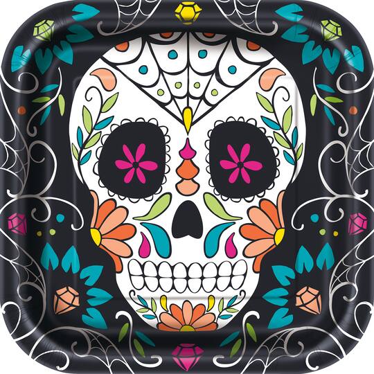 9" Skull Day of the Dead Halloween Party Plates, 24ct By Unique | Michaels®